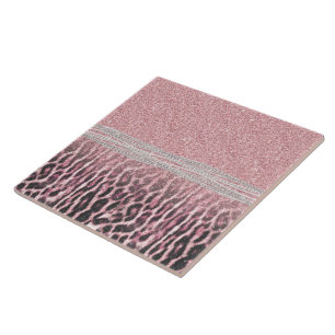 Chic Girly Pink Leopard animal print Glitter Afbee Tegeltje