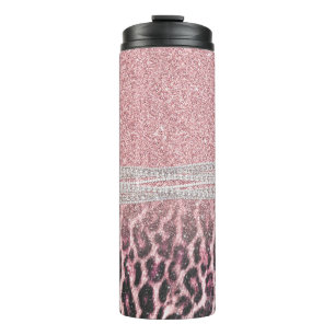 Chic Girly Pink Leopard animal print Glitter Afbee Thermosbeker