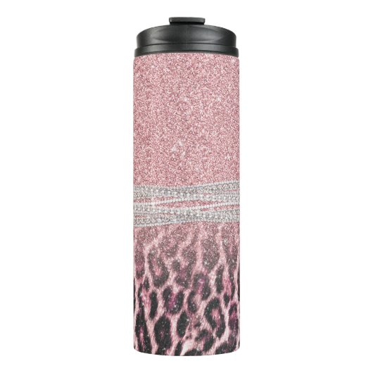 Chic Girly Pink Leopard animal print Glitter Afbee Thermosbeker (Voorkant)