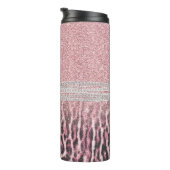 Chic Girly Pink Leopard animal print Glitter Afbee Thermosbeker (Geroteerd rechts)