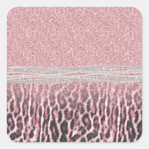 Chic Girly Pink Leopard animal print Glitter Afbee Vierkante Sticker