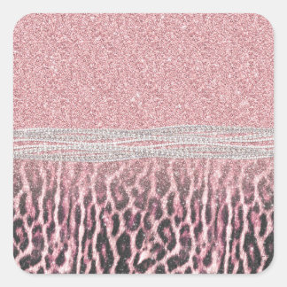 Chic Girly Pink Leopard animal print Glitter Afbee Vierkante Sticker