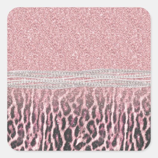 Chic Girly Pink Leopard animal print Glitter Afbee Vierkante Sticker (Voorkant)