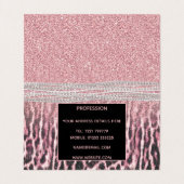 Chic Girly Pink Leopard animal print Glitter Afbee Visitekaartje (Binnenkant ongevouwen)