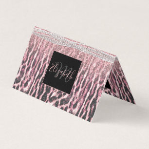 Chic Girly Pink Leopard animal print Glitter Afbee Visitekaartje