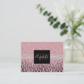 Chic Girly Pink Leopard animal print Glitter Afbee Visitekaartje (Staand voorkant)