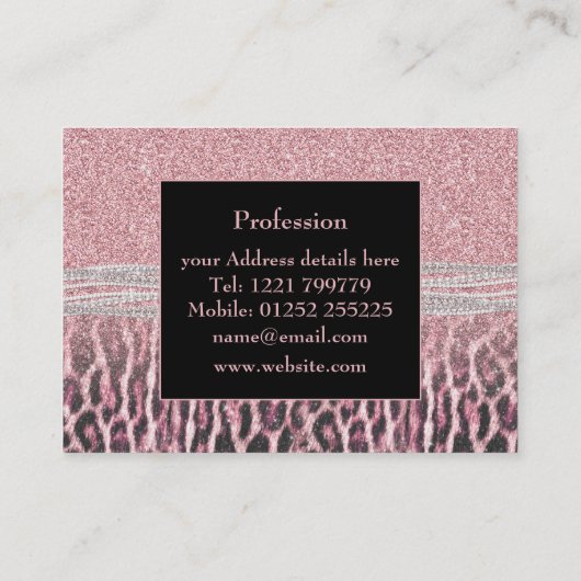 Chic Girly Pink Leopard animal print Glitter Afbee Visitekaartje (Achterkant)