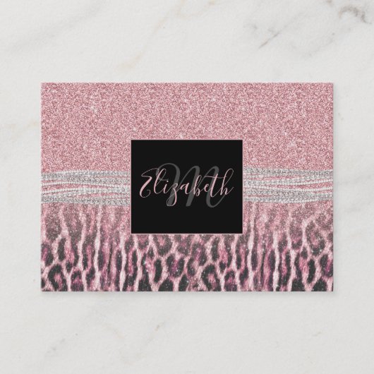 Chic Girly Pink Leopard animal print Glitter Afbee Visitekaartje (Voorkant)