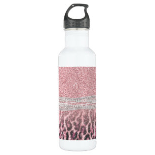 Chic Girly Pink Leopard animal print Glitter Afbee Waterfles