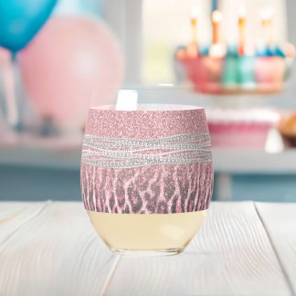 Chic Girly Pink Leopard animal print Glitter Afbee Wijnglas Zonder Voet