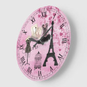 Chic Girly Pink Paris Fashion Clock Grote Klok (Hoek)