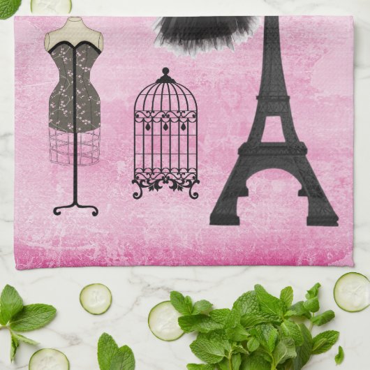 Chic Girly Pink Paris Mode Kitchen Towel Theedoek (Gevouwen)