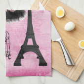Chic Girly Pink Paris Mode Kitchen Towel Theedoek (Quarter Fold)