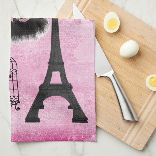 Chic Girly Pink Paris Mode Kitchen Towel Theedoek (Quarter Fold)