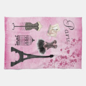 Chic Girly Pink Paris Mode Kitchen Towel Theedoek (Horizontaal)