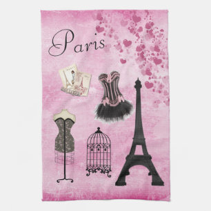 Chic Girly Pink Paris Mode Kitchen Towel Theedoek