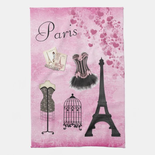 Chic Girly Pink Paris Mode Kitchen Towel Theedoek (Verticaal)