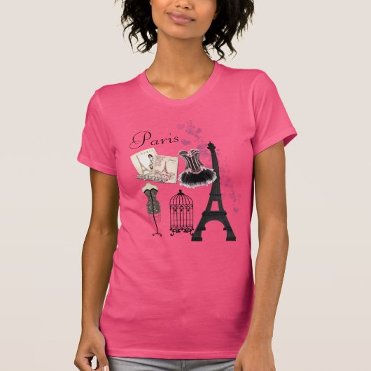 Chic Girly Pink Paris Mode Romance T-shirt (Voorkant)