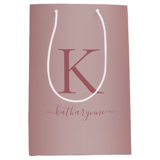 Chic Girly Pink Rose Gold Monogram Naam Medium Cadeauzakje (Voorkant)