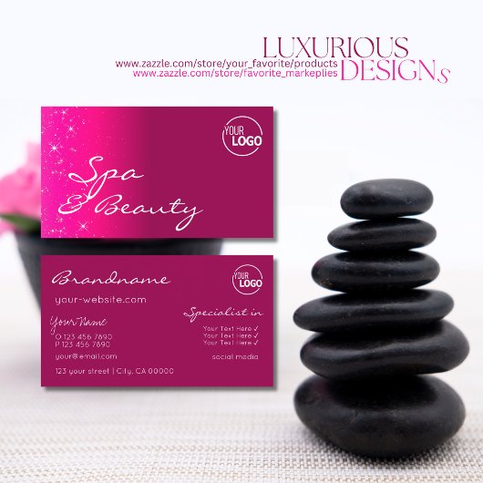 Chic Girly Pink Sparking Glitter Stars met Logo Visitekaartje