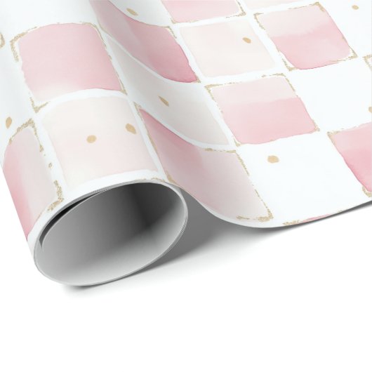 Chic Girly Pink Squares Verjaardag Cadeaupapier (Rol Hoek)