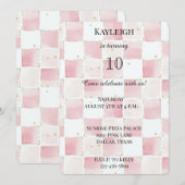 Chic Girly Pink Squares Verjaardag Kaart (Voorkant / Achterkant)