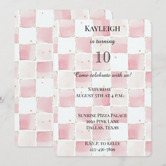 Chic Girly Pink Squares Verjaardag Kaart (Voorkant / Achterkant)