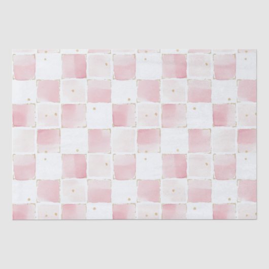 Chic Girly Pink Squares Verjaardag Tissuepapier (Voorkant)