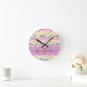 Chic Girly Rainbow Gold Agate Geode Ronde Klok (Huis)