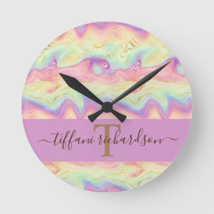 Chic Girly Rainbow Gold Agate Geode Ronde Klok