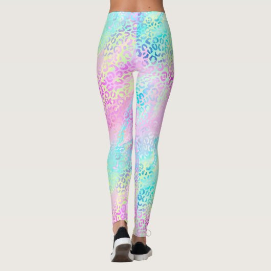 Chic Girly Rainbow Shimmer Leopard Print Leggings (Achterkant)