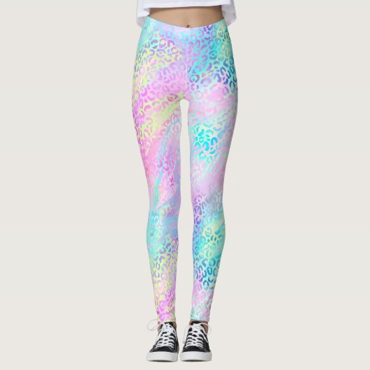 Chic Girly Rainbow Shimmer Leopard Print Leggings (Voorkant)