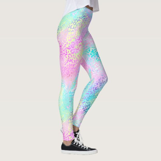 Chic Girly Rainbow Shimmer Leopard Print Leggings (Rechts)