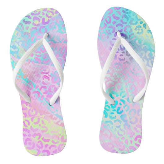 Chic Girly Rainbow Shimmer Leopard Print Teenslippers (Voetbed)