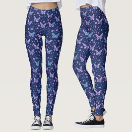 Chic Girly Romantisch Blauw Paarse Vlinderpatroon Leggings