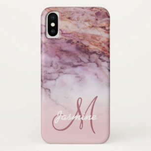 Chic Girly Roos Gold Marble Monogram Naam Case-Mate iPhone Case