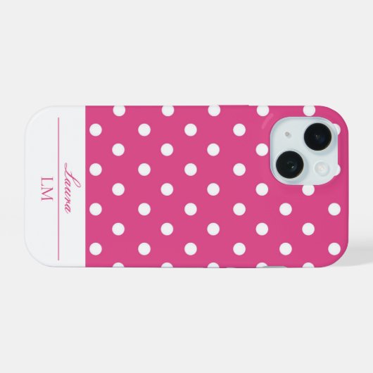 Chic Girly Roze en Witte Polka Dots iPhone 15 Case (Achterkant horizontaal)