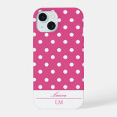 Chic Girly Roze en Witte Polka Dots iPhone 15 Case (Achterkant)