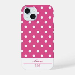 Chic Girly Roze en Witte Polka Dots iPhone 15 Case