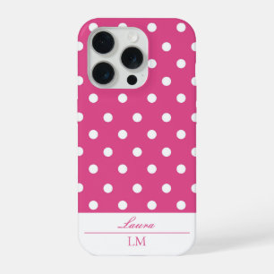 Chic Girly Roze en Witte Polka Dots iPhone 15 Pro Case