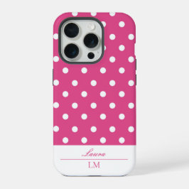 Chic Girly Roze en Witte Polka Dots Tough iPhone 15 Pro Case