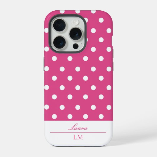 Chic Girly Roze en Witte Polka Dots Tough iPhone Hoesje (Achterkant)