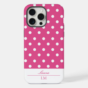 Chic Girly Roze en Witte Polka Dots Tough iPhone 15 Pro Max Case