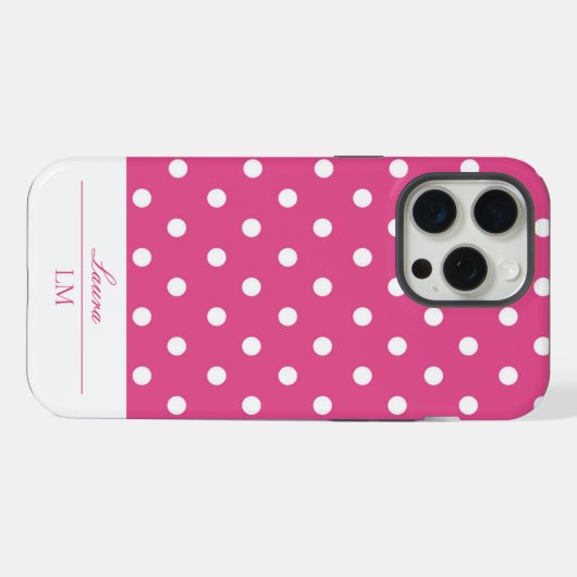 Chic Girly Roze en Witte Polka Dots Tough iPhone Hoesje (Achterkant horizontaal)