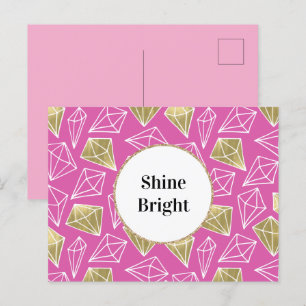 Chic Girly Roze Gouden Diamanten Briefkaart