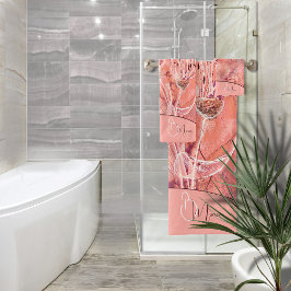 Chic Girly Salmon roze bloemen Bad Handdoek