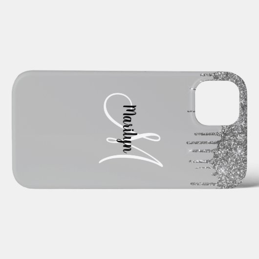 Chic Girly Silver Glitter Drift Monogram Naam Case-Mate iPhone Case (Achterkant (horizontaal))