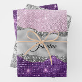Chic girly Silver glitter paars monogram Inpakpapier Vel (In situ)