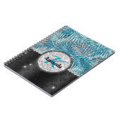 Chic girly turquoise aqua glitter leaves monogram notitieboek (Linkerzijde)