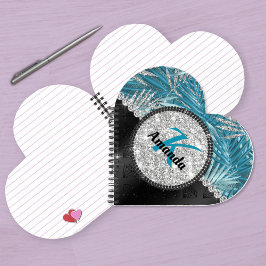 Chic girly turquoise aqua glitter leaves monogram notitieboek